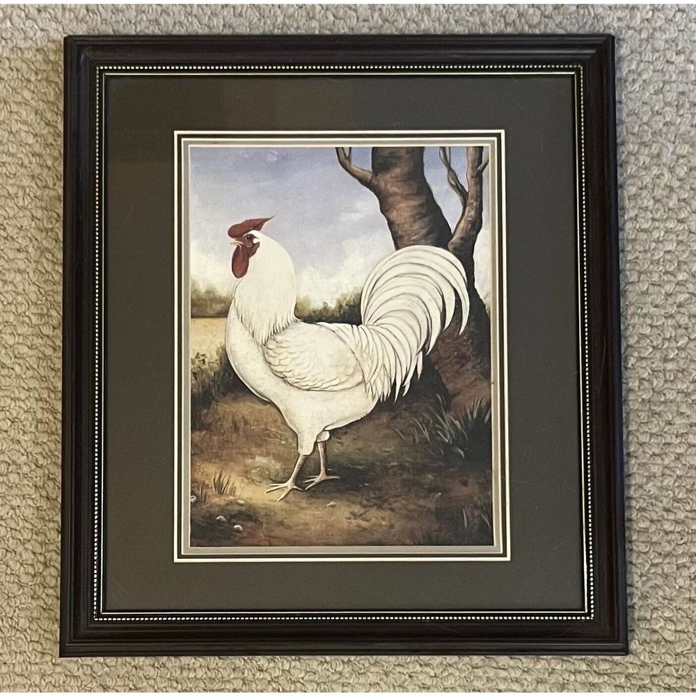 David Carter Brown Wood Framed Rooster Print Farm American Folk Art 18 X 16